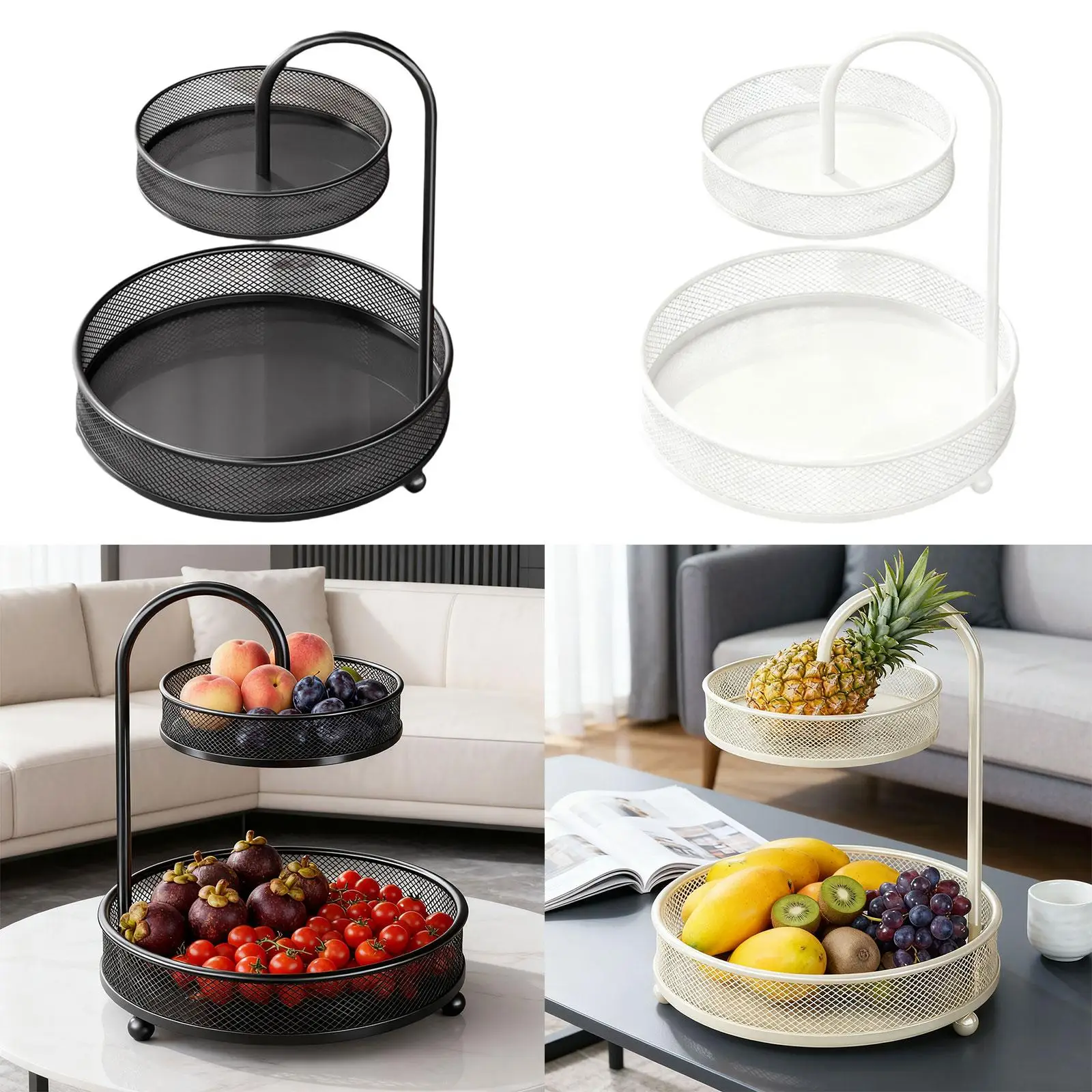 

Двухуровневая металлическая корзина-органайзер для фруктов, овощей, хлеба и закусок