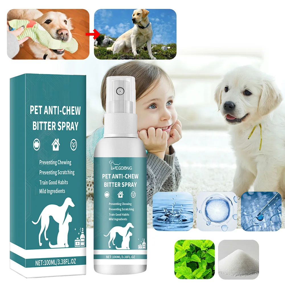 Spray sin masticar para perros, 100ml, sin Alcohol, Spray amargo Natural, Spray antimascaramiento para mascotas, ayuda para entrenamiento y comportamiento de perros para entrenamiento de cachorros
