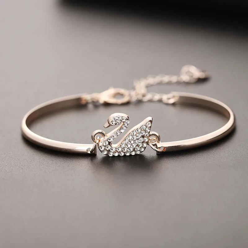 Fashion Gold Rose Gold Swan Bangle Luxury Zircon Charm Bracelet Jewelry Accessories for Women\'s Party Gifts