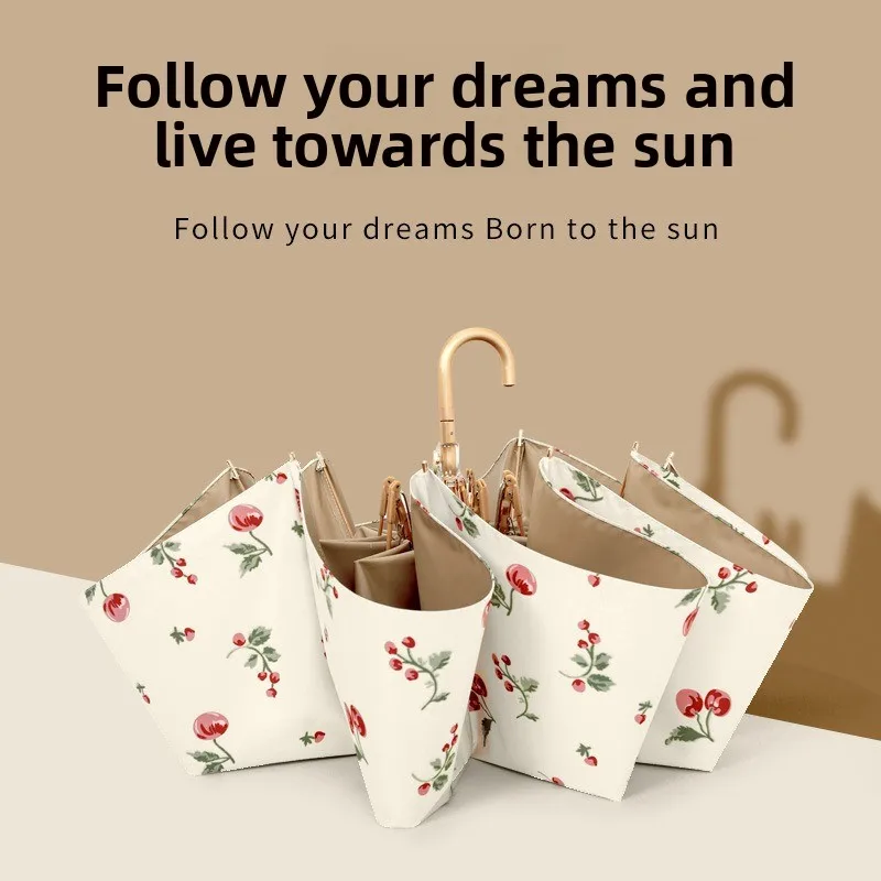 High Value Retro Curved Handle Umbrella Women UV Protection Sun & Rain Dual Purpose Umbrella