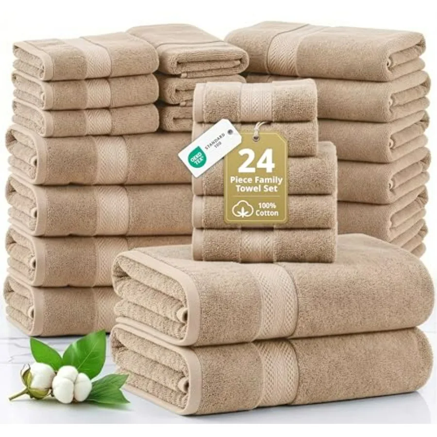 Bathroom towel set: 100 cotton, beige, durable soft quick-dry absorbent - 2 bath sheets, 4 fingertip, 8 washcloths, 4 bath, 6 h