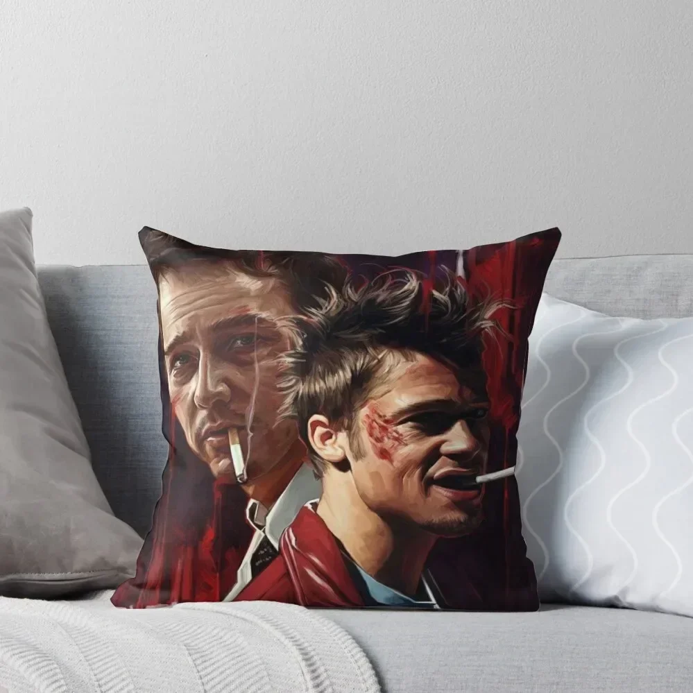 Fight Club Tyler Durden And The Narrator Smoking Drawing Throw Pillow Sitting Cushion Cushions For Sofa pillow