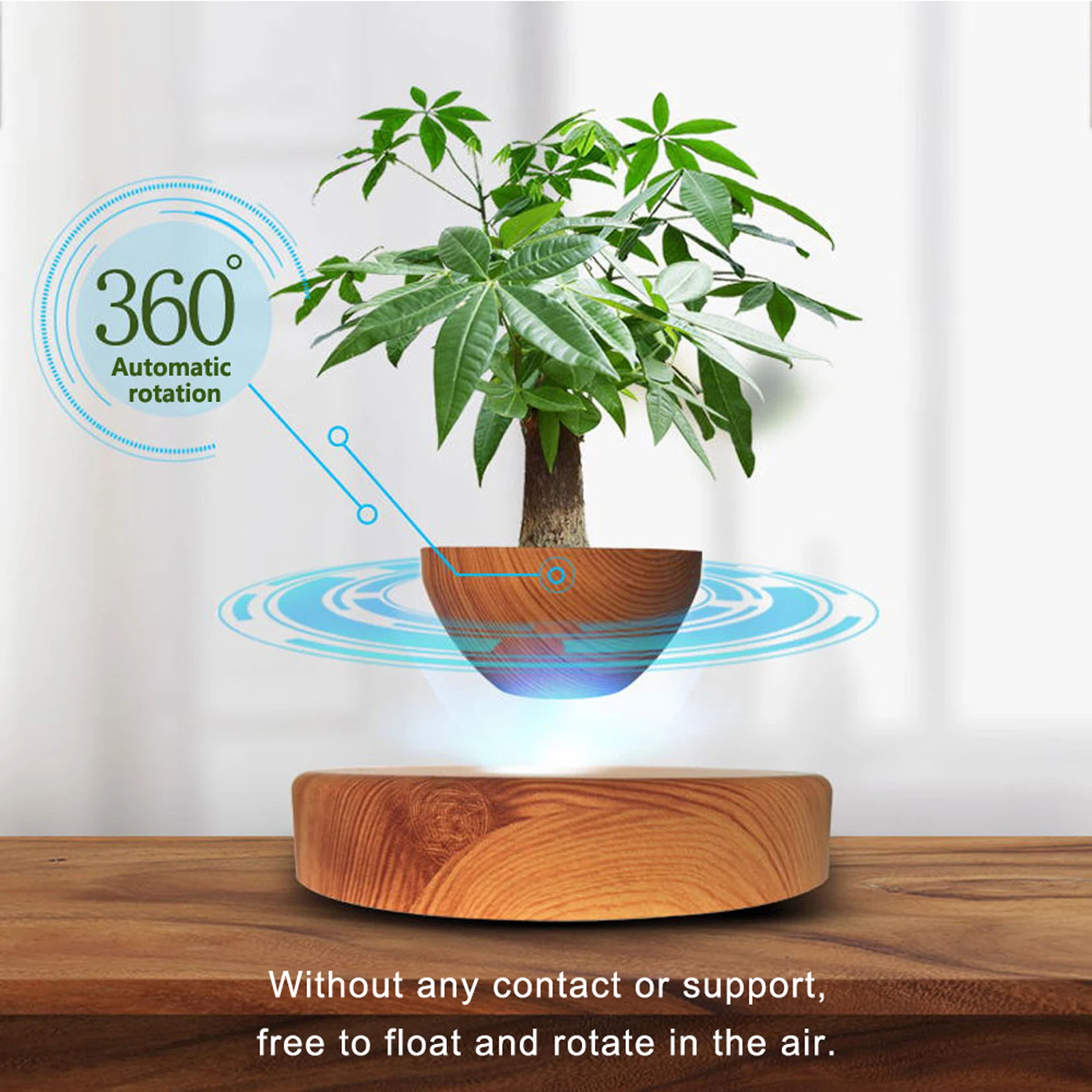 Potenciômetro magnético flutuante, Bonsai Levitating, Pote criativo para mini planta, Presente flutuante inteligente, Luz noturna flutuante