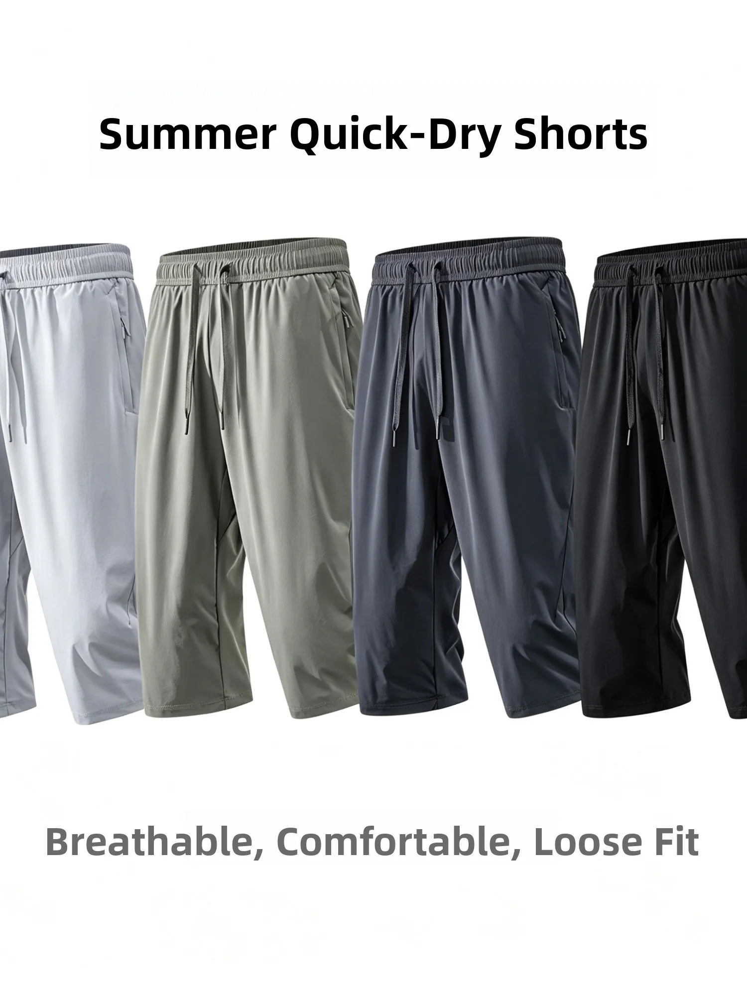 Cooling Top Half! Four-Sided Elastic! Men's Summer Elastic Waist Sports Casual Three-Proof Seven-Foot Pants Shorts