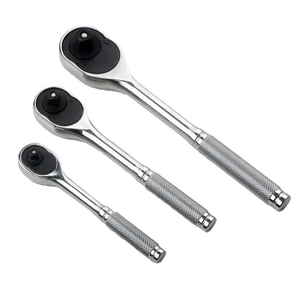3pcs Ratchet Wrench Set Quick Release Knurled Handle Chrome Vanadium Steel Socket Tool Kit For Automotive Repair Maintenance