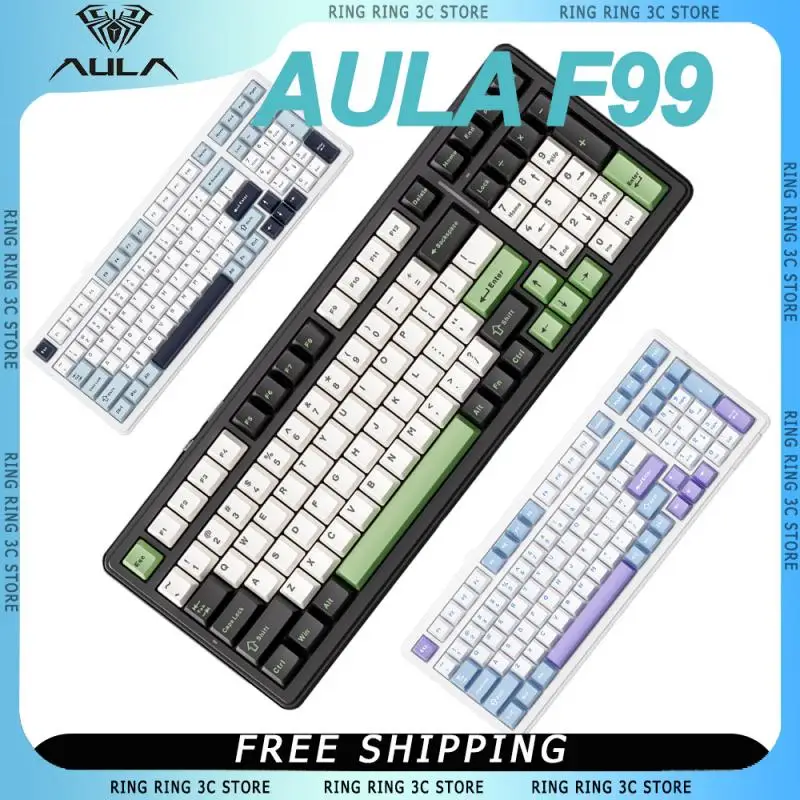 

AULA F99 Mechanical Keyboard Customizable 99 Keys Bluetooth 5.0/2.4G Wireless Wired Hot Swap Tri-mode PBT Gasket RGB Keyboards