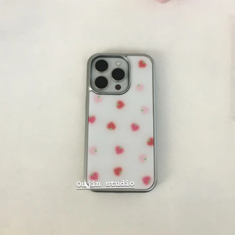 

Ins Korean Strawberry With Cream Phone Case for iPhone 17 16e 16 15 14 13 12 11 Air Pro Max X XR XSMAX 8 Plus Luxury Back Cover