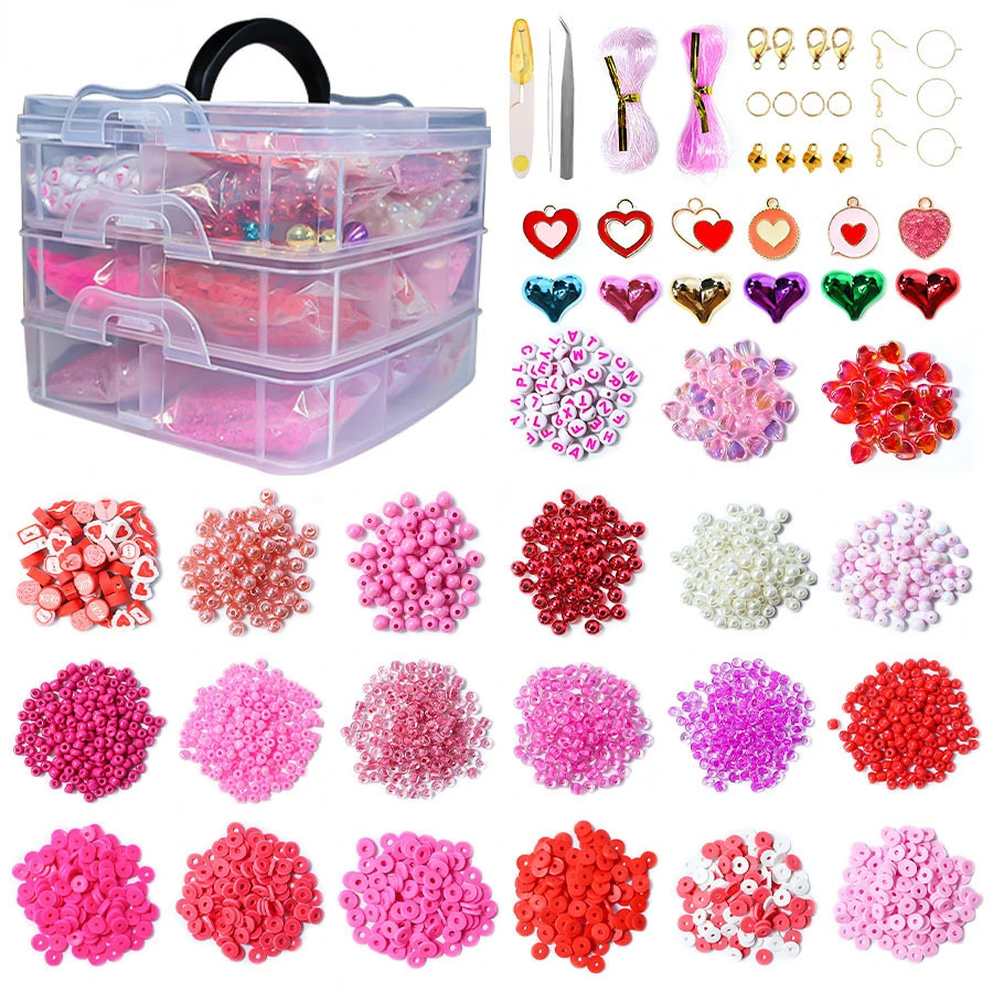 

11850Pcs Beads Kits Polymer Clay Letter Seed Beads Jewelry Making Set Elastic Cord for Girls Kids DIY Bracelet Valentine's gift