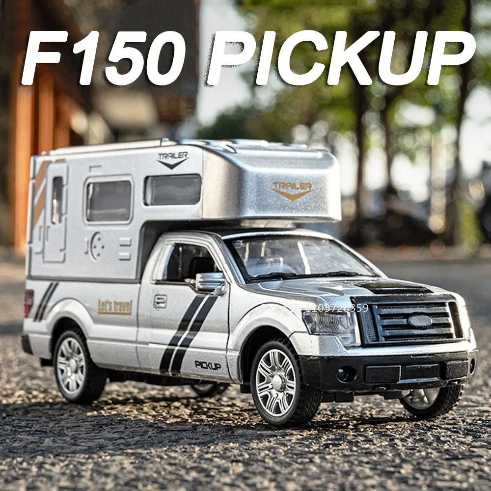 

1:32 F150 Miniature Pickup Model Toy Cars Metal Diecast Sound Light Doors Opened Pull Back Off-road Vehicles for Children Gifts