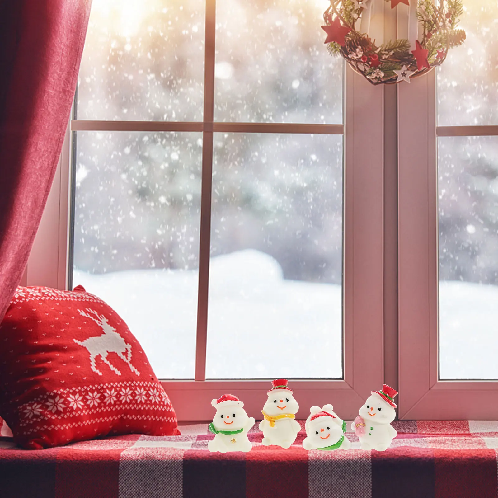 

4Pcs Resin Snowmen Miniatures Cute Winter Holiday Decor for Desktop Centerpiece Fireplace Mantel Xmas Village Arrangement
