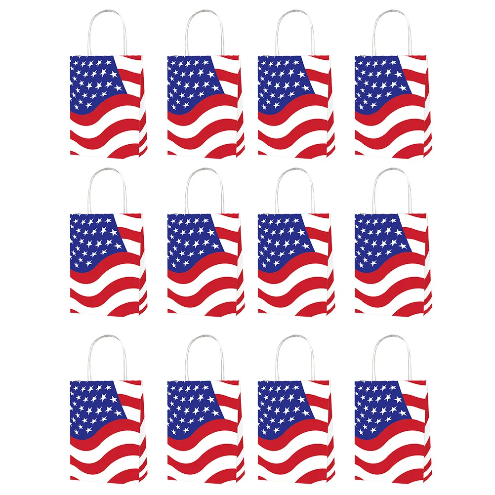 

12pcs National Day Gift Bags Independence Paper Bags Eco Friendly Kids Party Supplies Portable Handbags Shopping