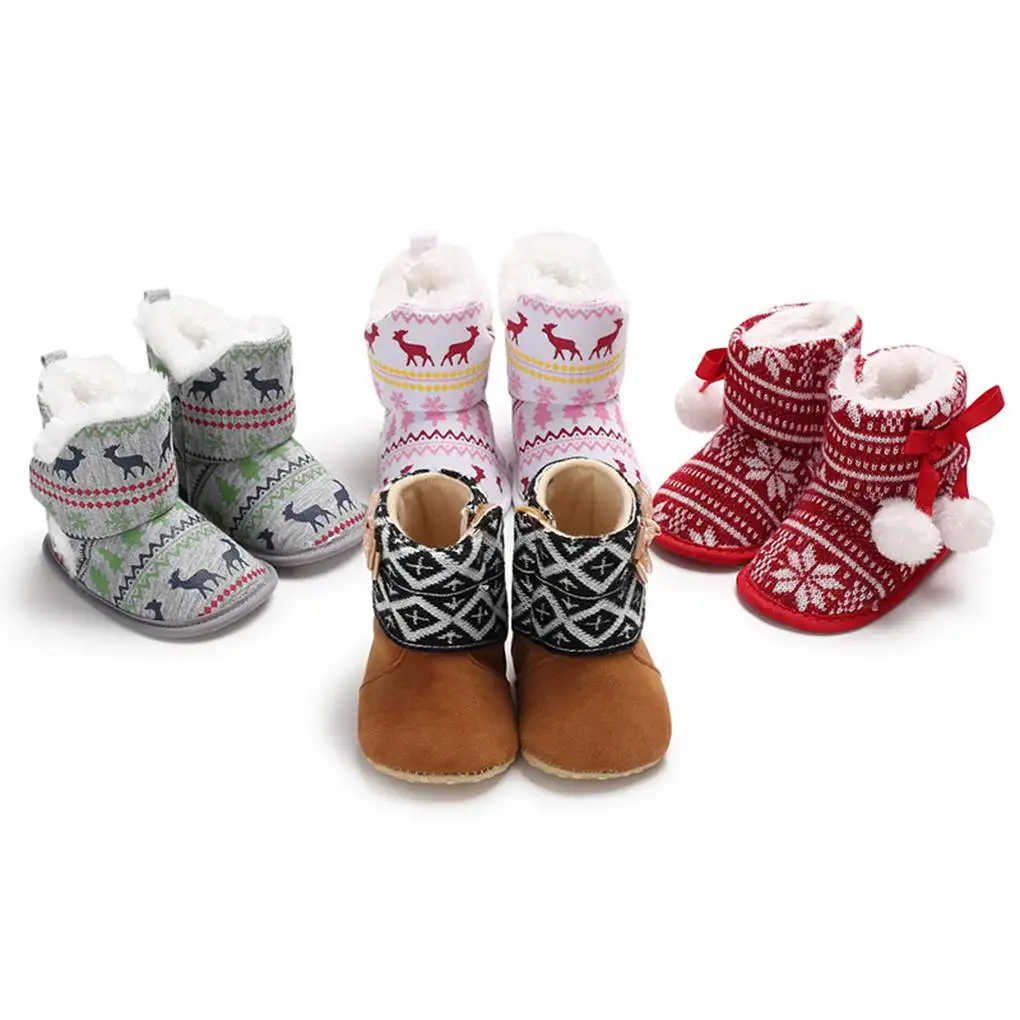Bottes chaudes pour bébés filles et garçons, chaussures de premiers pas, boule de Pom Pom, bottes d'hiver à fleurs