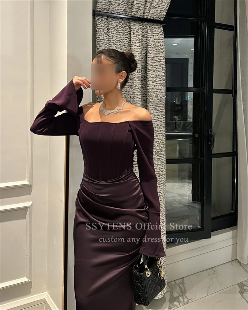 SSYTENS Saudi Evening Dresses Woman Customized Elegant Satin Mermaid Prom Party Gown Long Sleeves Formal Occasion Plus Dress