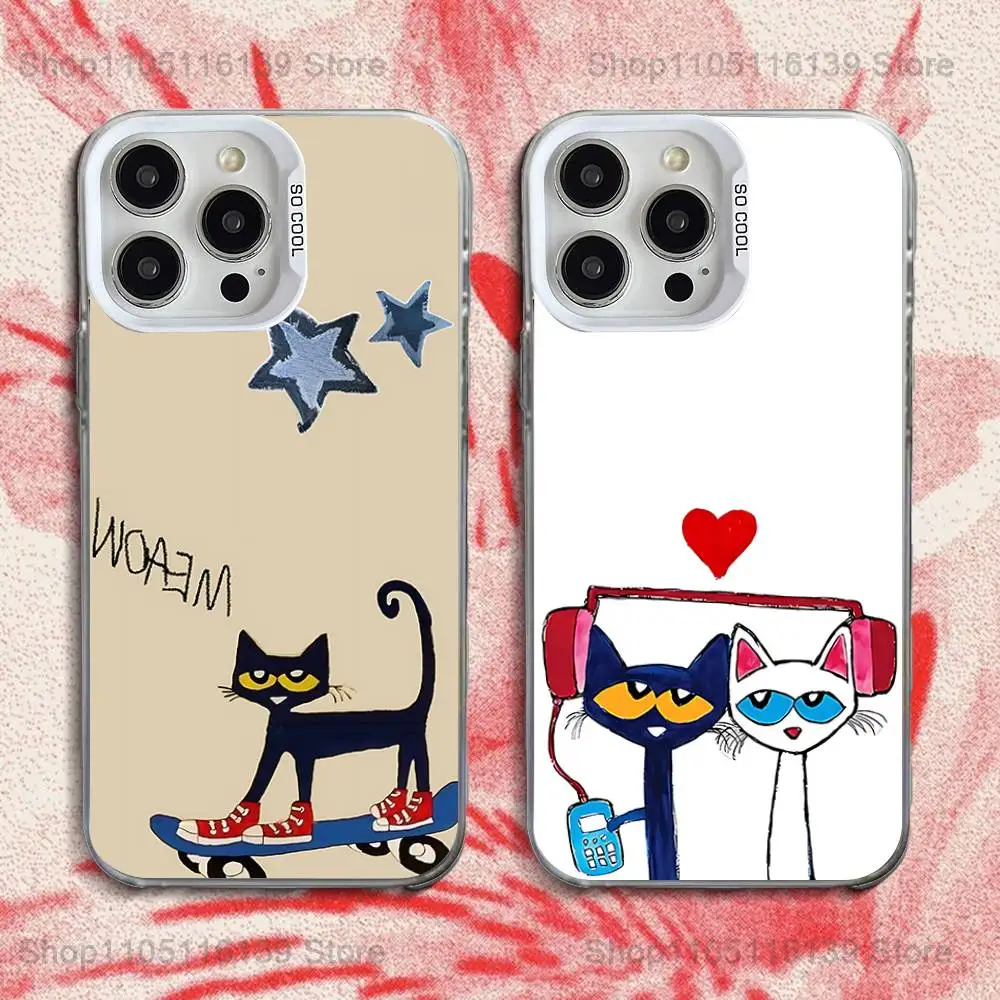

P-Pete Cat Cute Phone Case For iPhone 16,15,14,13,12,11,Pro,XS,Max,Plus,Mini,SE White Candy Matte Shockproof Cover