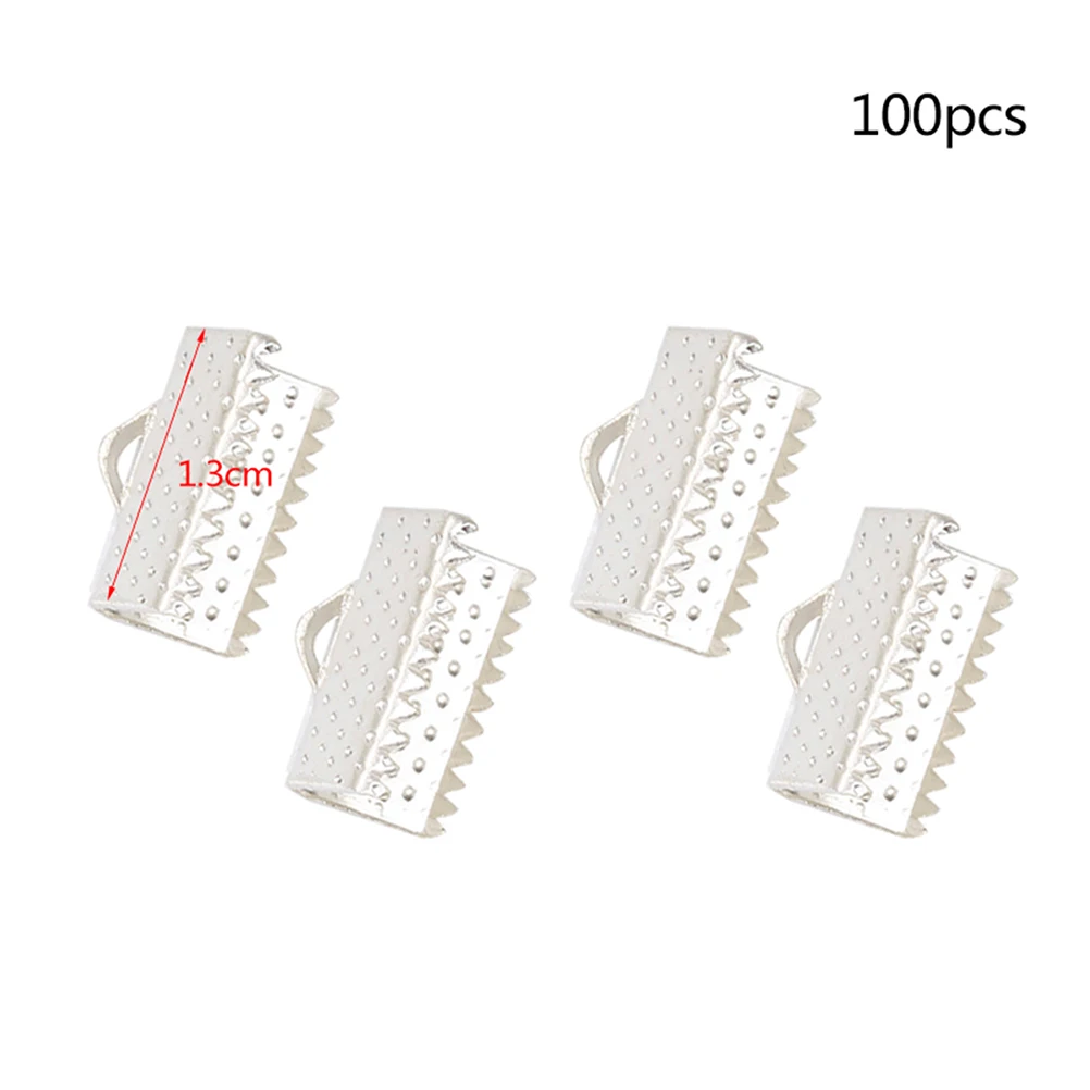 

100pcs Mazi Buckles Jewelry Fastener Plated Ribbon Ends Textured Crimp Clamps Cord Ends Zipper Clips for Choker Necklaces