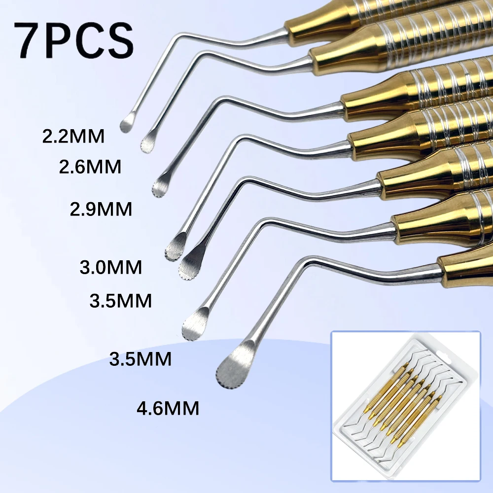 

7Pcs/set Dental Curette Jagged Curettes Set Double Ends Cleaning Excavator Restorative Spoon Implant Dentist Tools