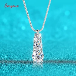 Smyoue 1.8CT Moissanite Pendant for Women Men Sparkling Diamond Necklace 3 Stones Solid Silver 925 Jewellery Luxury Quality GRA