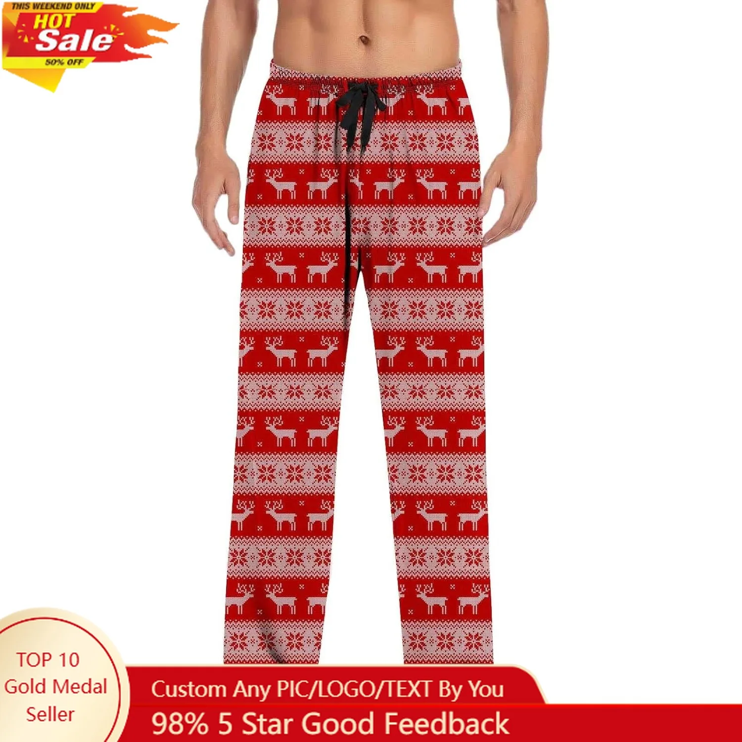 

Christmas Pajama Pants for Men Lounge Pants Elastic Waist Xmas Loose Soft Comfortable Print PJ Flannel Bottoms Trousers