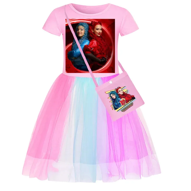 111 www D-Descendantsing صعود فستان أحمر صيفي دانتيل الأميرة فيستدوس فساتين غير رسمية للفتيات الصغيرات لحفلات أعياد ميلاد الأطفال #6