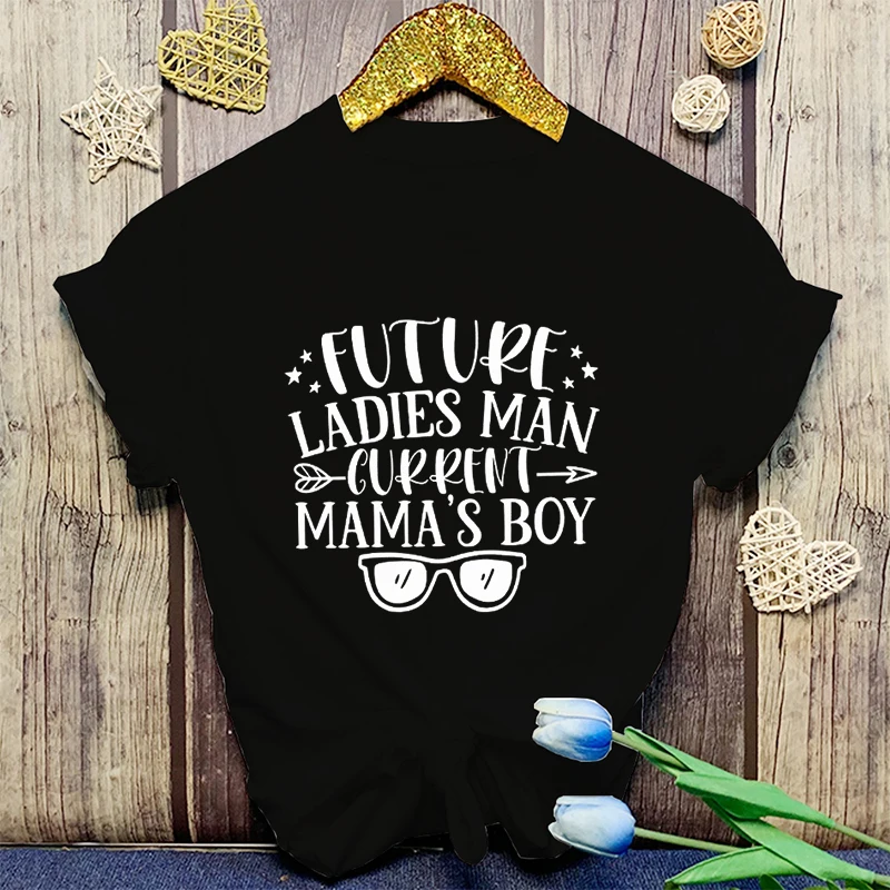 

Valentine'S Day Future Ladies Man Current Mama'S Boy Letter Print Short Sleeve T Shirts Women'S Crew Neck T-Shirts Summer tops