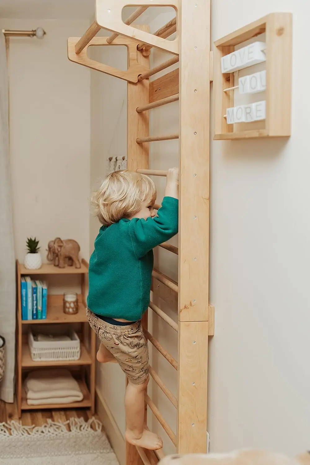 Indoor Montessori Swedish Stall Bars Climbing Wall for Toddlers with Climber Ramp Wooden Swedish Ladder Stall Bars Climber for K