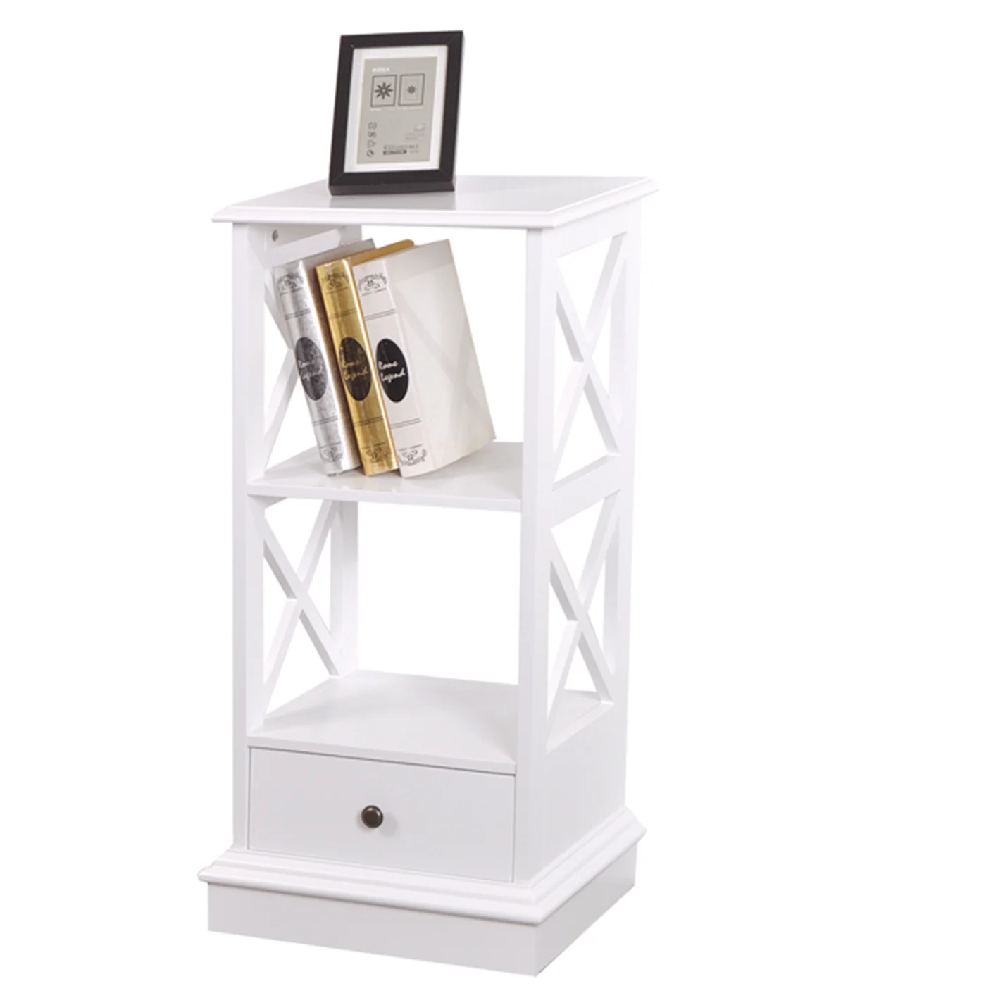 

ZGood Quality White Drawer Cabinet For Living Room Wooden Bookcase DisplayZ