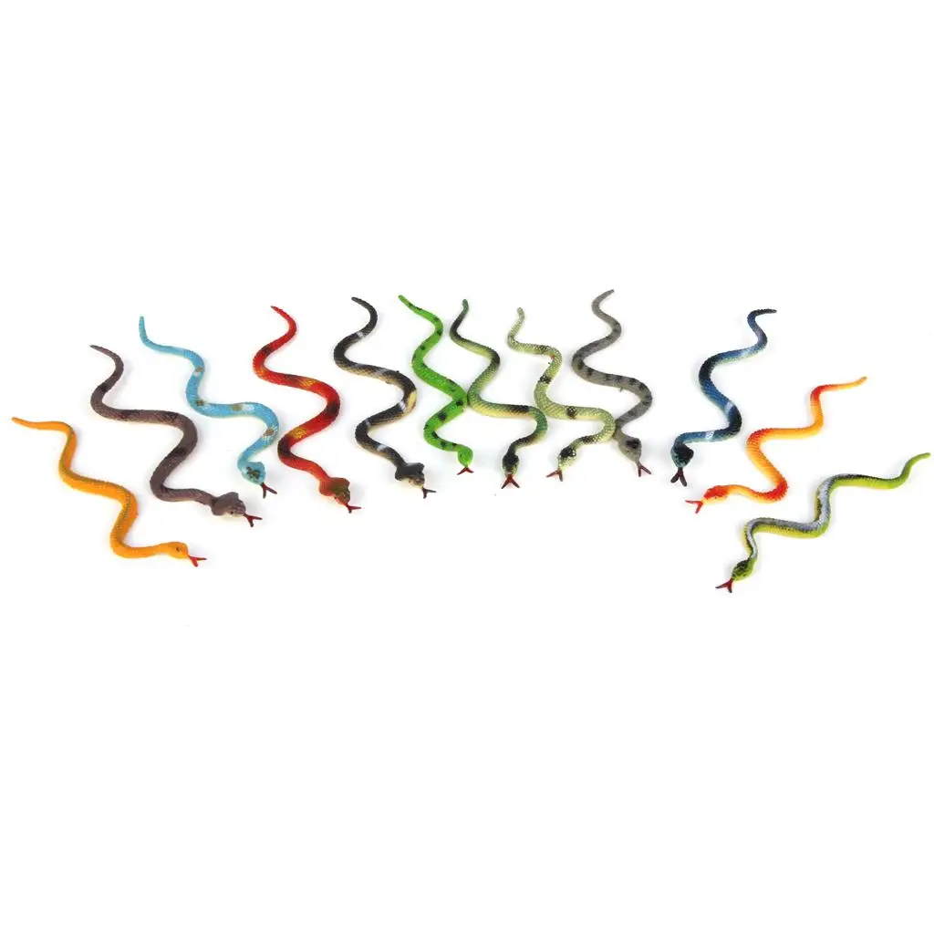 24pcs Plastic Snake Model Animal Figure Fake Reptile Toy for Garden Props Halloween Party Prank Joke Play Set