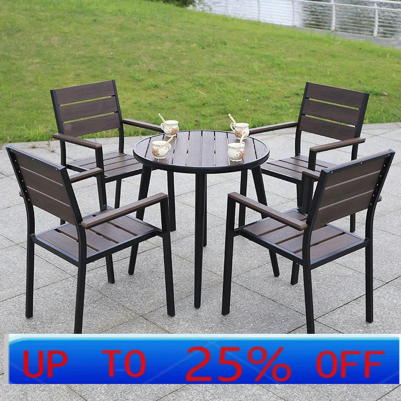 

LTT outdoor courtyard table and chair combination outdoor balcony garden restaurant plastic wood table and chair combination