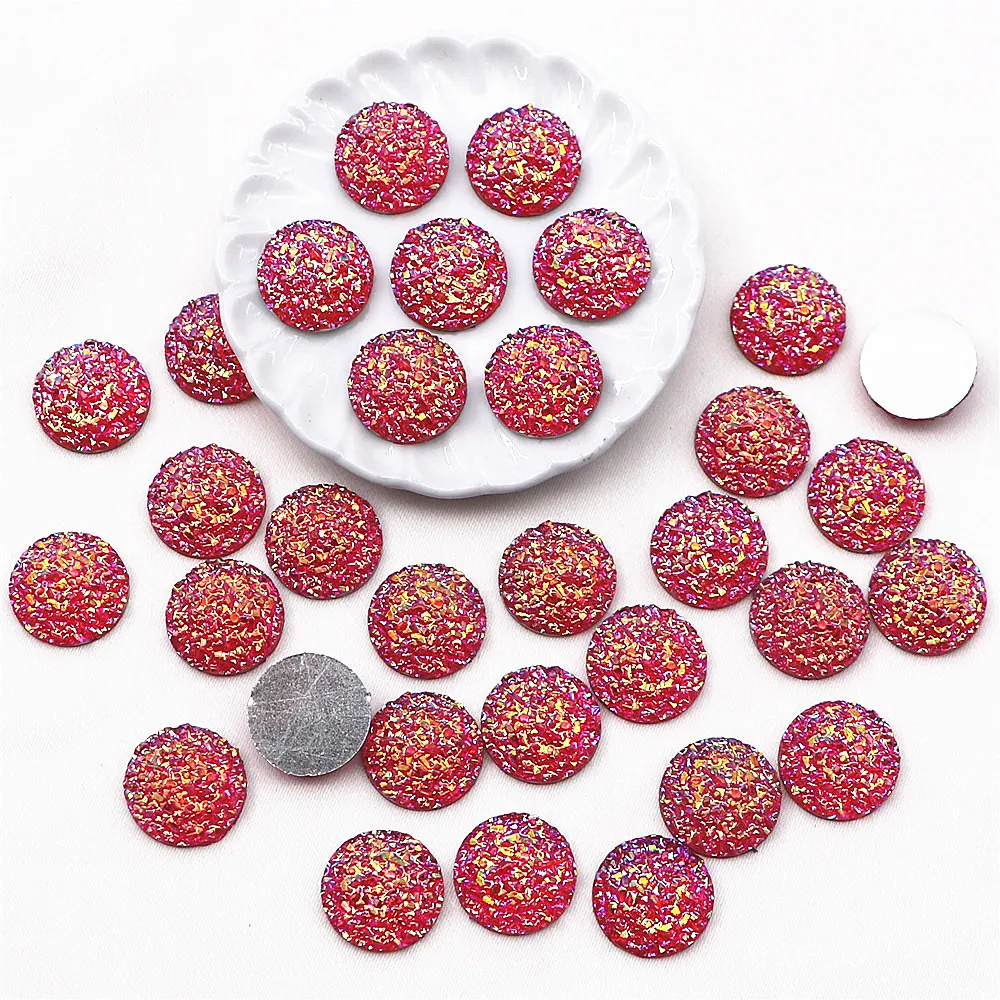 100pcs 12mm Round Resin Shiny AB Druzy Stone Surface Rhinestone Flatback Cabochon DIY Decorative Craft Scrapbooking Accessories