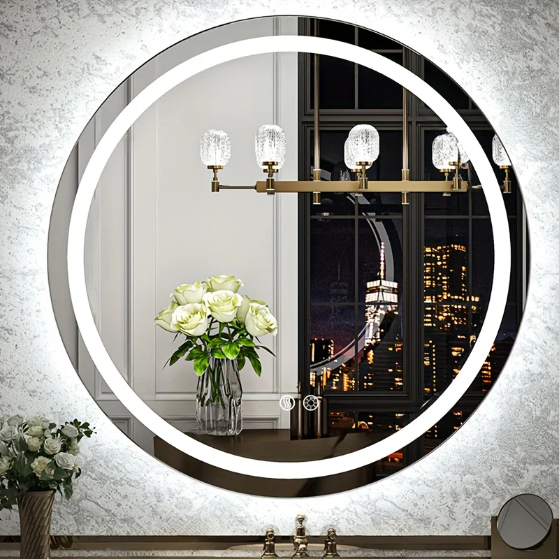 

Circular Smart LED Bathroom Mirror with Lights, Anti-Fog, Dimmable Shower Mirrors High Definition Makeup Mirrors, Wall-Mounted Vanity Mirrors, Memory FunctionTempered Glass, Shatter-Proof, US Standard Plug, Size 20inch, Modern Style Room Decor