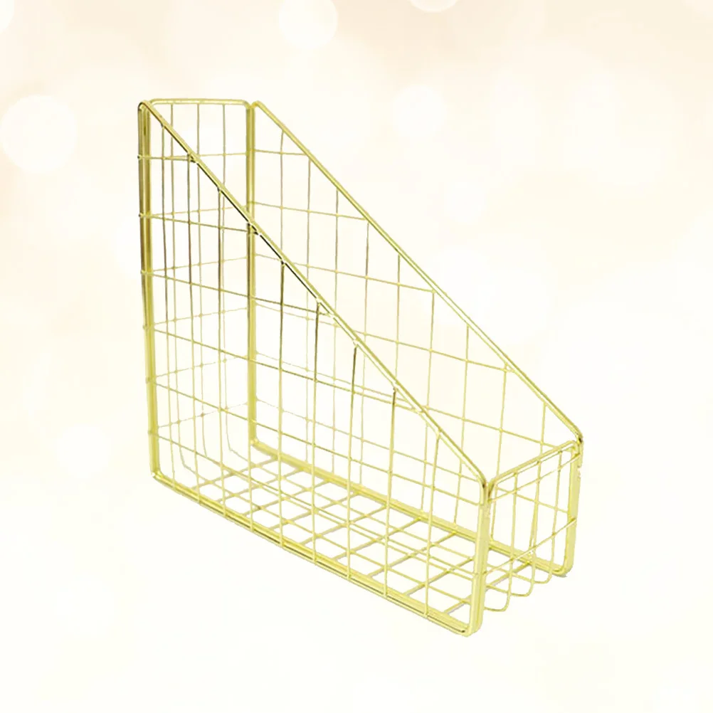 

Electroplated Golden Metal File Storage Basket Book Organizer Modern Minimalist Shiny Office School