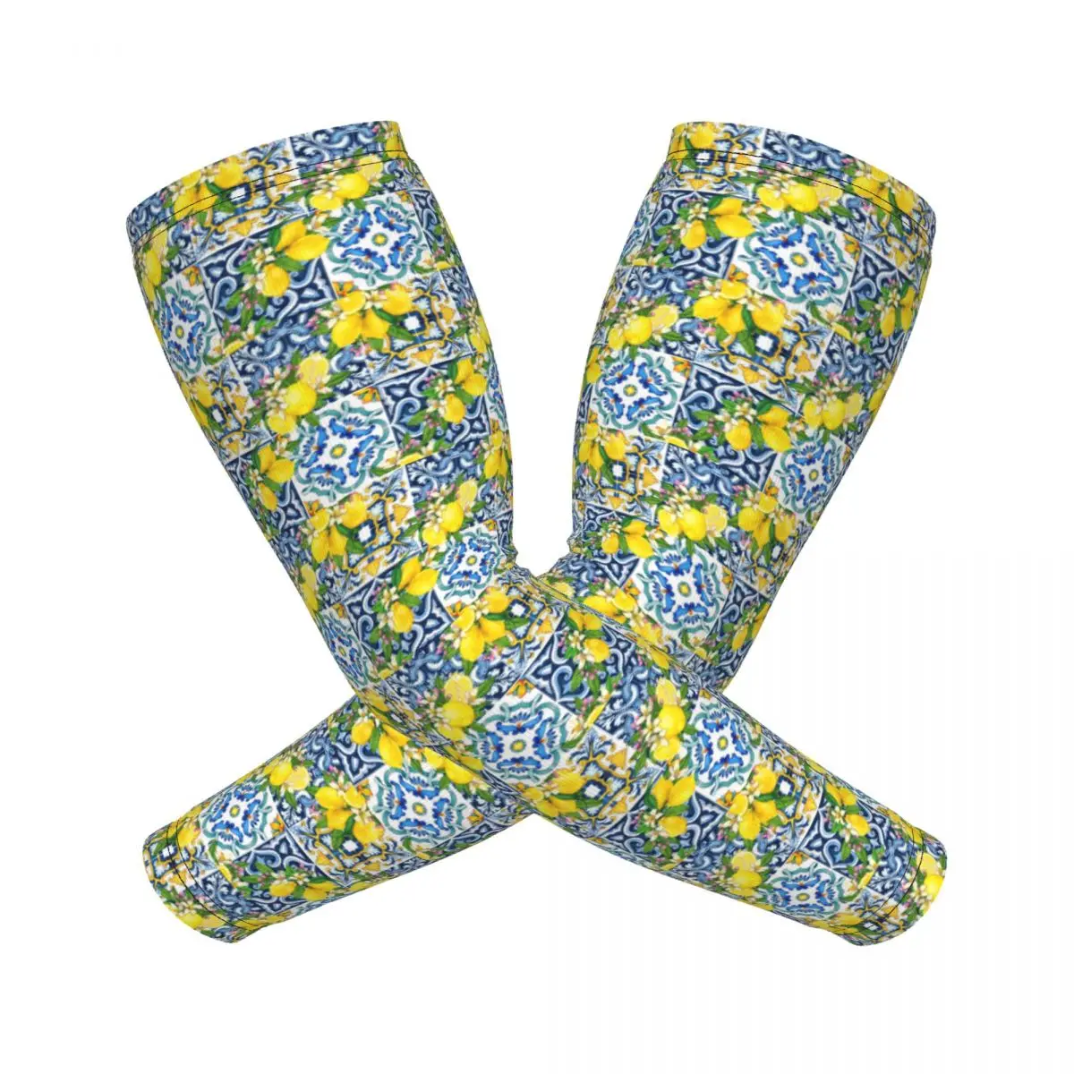 بلاط صقلية لامع للبحر الأبيض المتوسط مع أكمام أذرع تبريد من الحمضيات والليمون للرجال والنساء للحماية من الأشعة فوق البنفسجية لتغطية الوشم وركوب الدراجات الرياضية