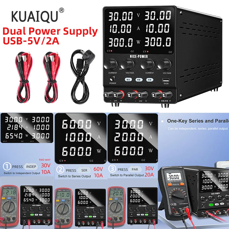 

DC Variable Adjustable Dual-Channel Power Supply Lab 3-Way 30V 10A 60V 20A Parallel Functions Laptop Repair 300W 360W For Phone