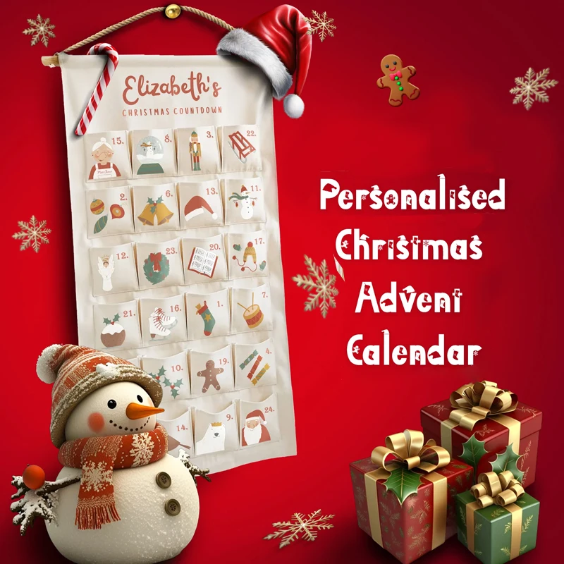 Calendário de advento de contagem regressiva de natal personalizado com 24 bolsos personalizado pendurado na parede decoração de natal presente suprimentos para festas de fim de ano