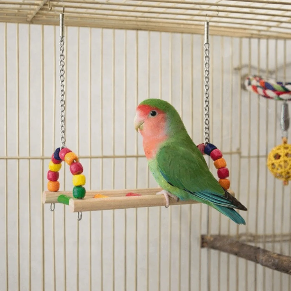 

Bite Resistant Parrot Swing Toy Colorful Wooden Bird Cage Standing Hanging Pet Suspension Bridge Fun Entertainment