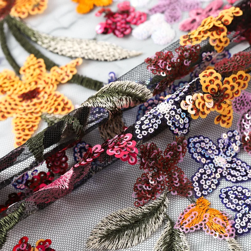 3D Colorful Sequin Embroidered Fabric Fashion Garment Dress Decorative Sewing Cloth Designer Fabric