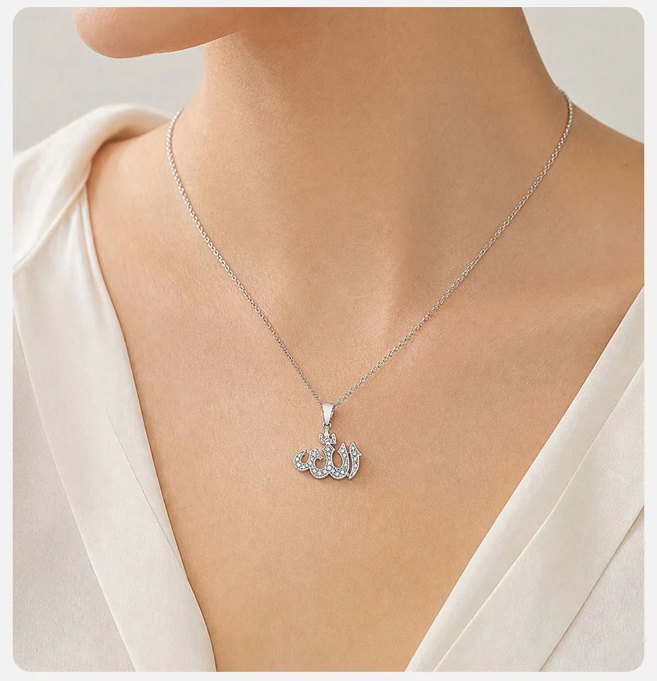 Vnox Vintage Islamische Allah-Rune Halskette für Frauen Kupfer Glänzende Kristalle Allah Anhänger Halskette Muslimischer Religiöser Glaubensschmuck – Detail 3