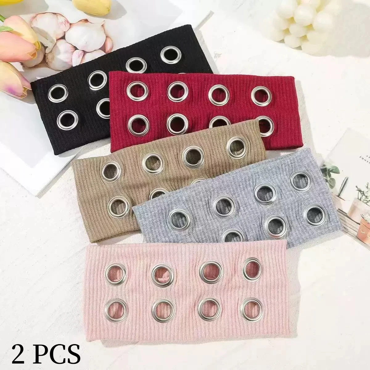 2pcs Hip-hop Punk Style Hollowed-out Air Eye Stretch Headband For Both Men And Women, Music Festival Rock Dark Headband