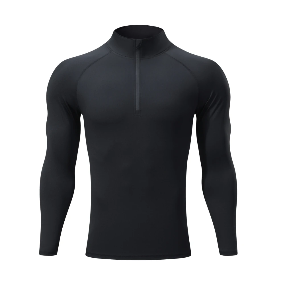 Men High Collar Fitness Long Sleeve Sports Running T-shirt Autumn and Winter Elastic Fast Dry Sportswear