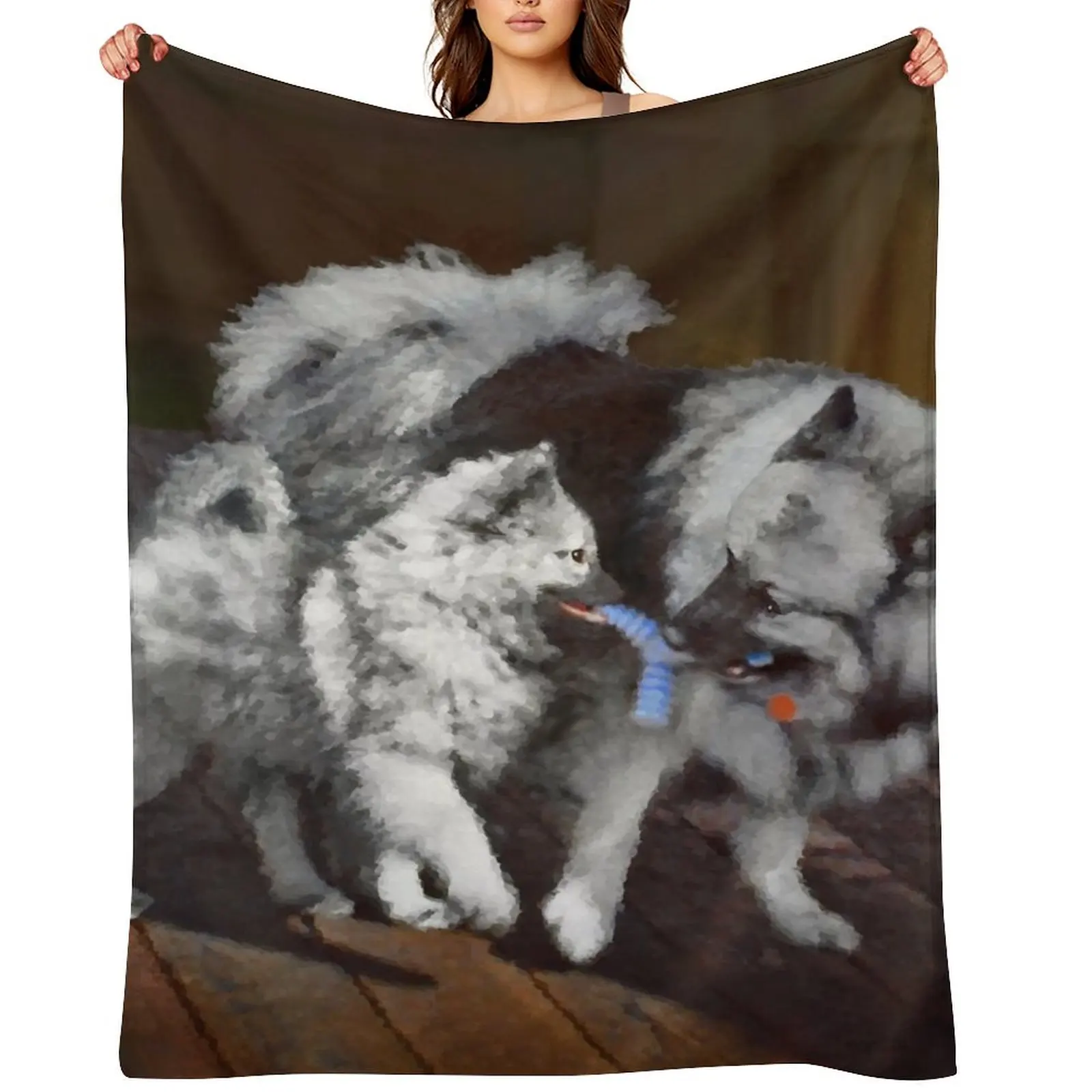 

Keeshond Playtime Throw Blanket Custom manga Decorative Sofa Weighted Blankets