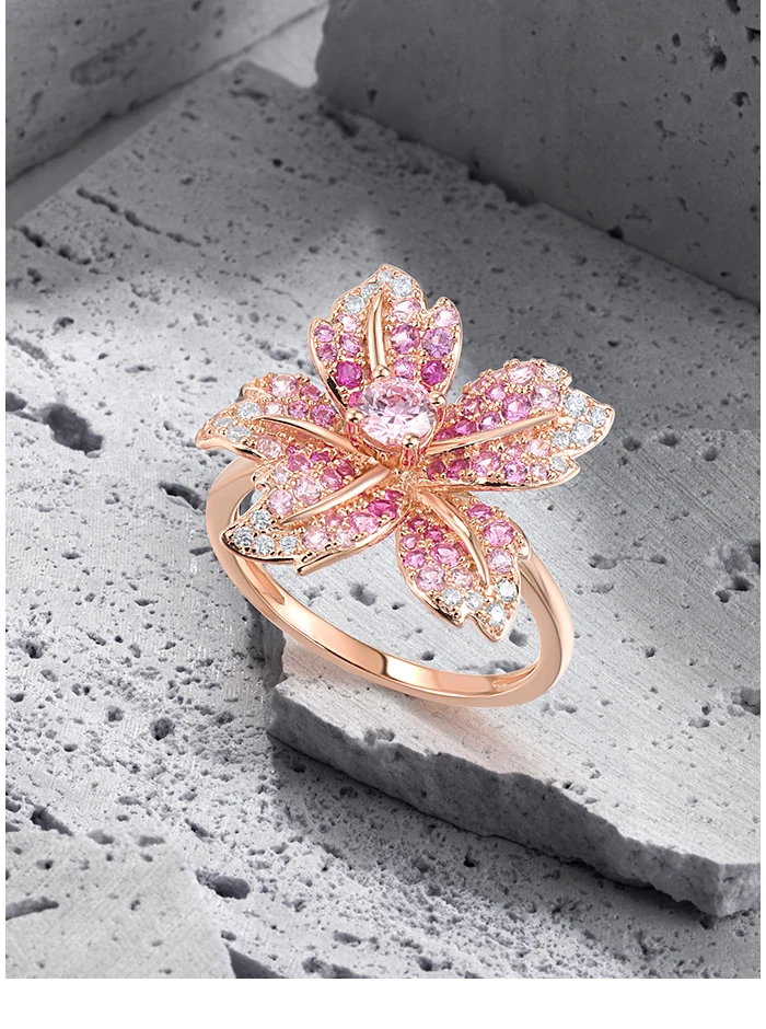 SANTUZZA Echter 925 Sterling Silber Ring für Damen mit funkelndem blau-rosa Stein, weißem CZ, Lilienblüte, luxuriöser Hochzeitsschmuck. – Detail 5