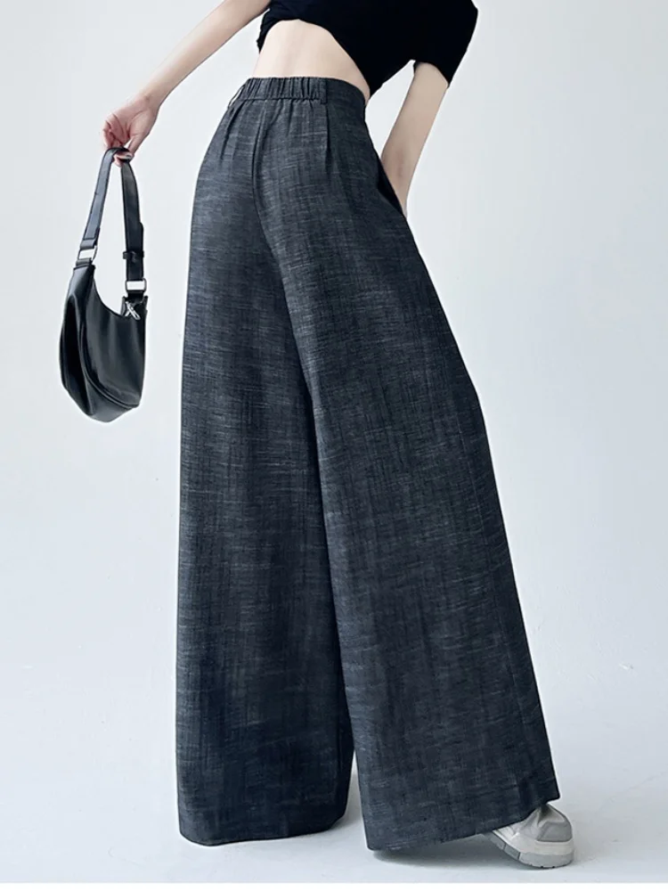 Minimalist Suit Pants Versatile High-End Linen Cotton Drape Slimming High Waist Straight Leg Casual Wide Leg Pants Women's Pants