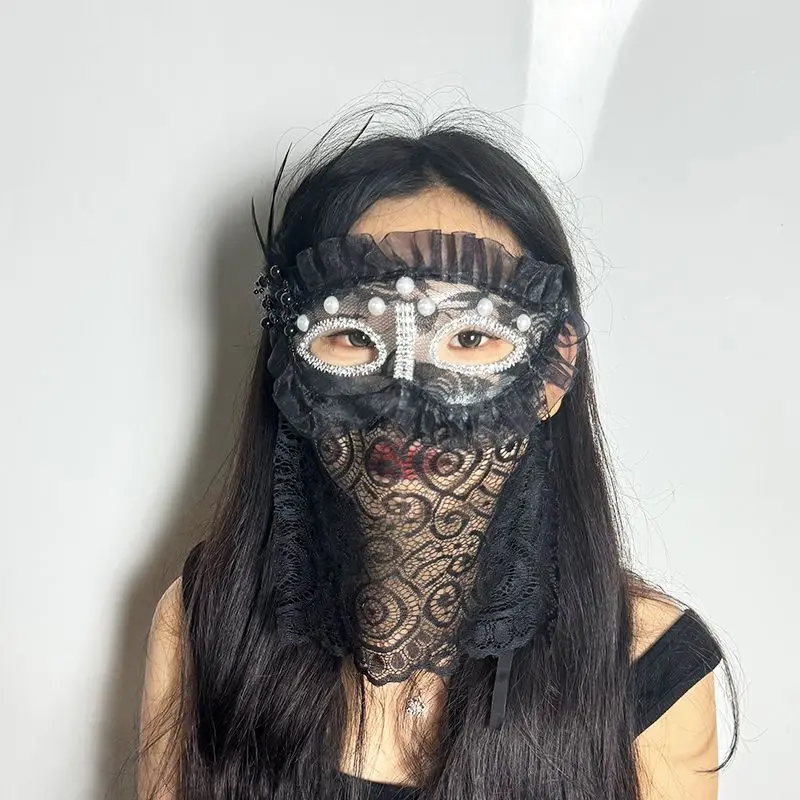 真珠女性仮面舞踏会マスクラースレースラインストーンフェザーベールフェイスジュエリーアクセサリー仮装パーティーハロウィンコスプレブラックホワイト