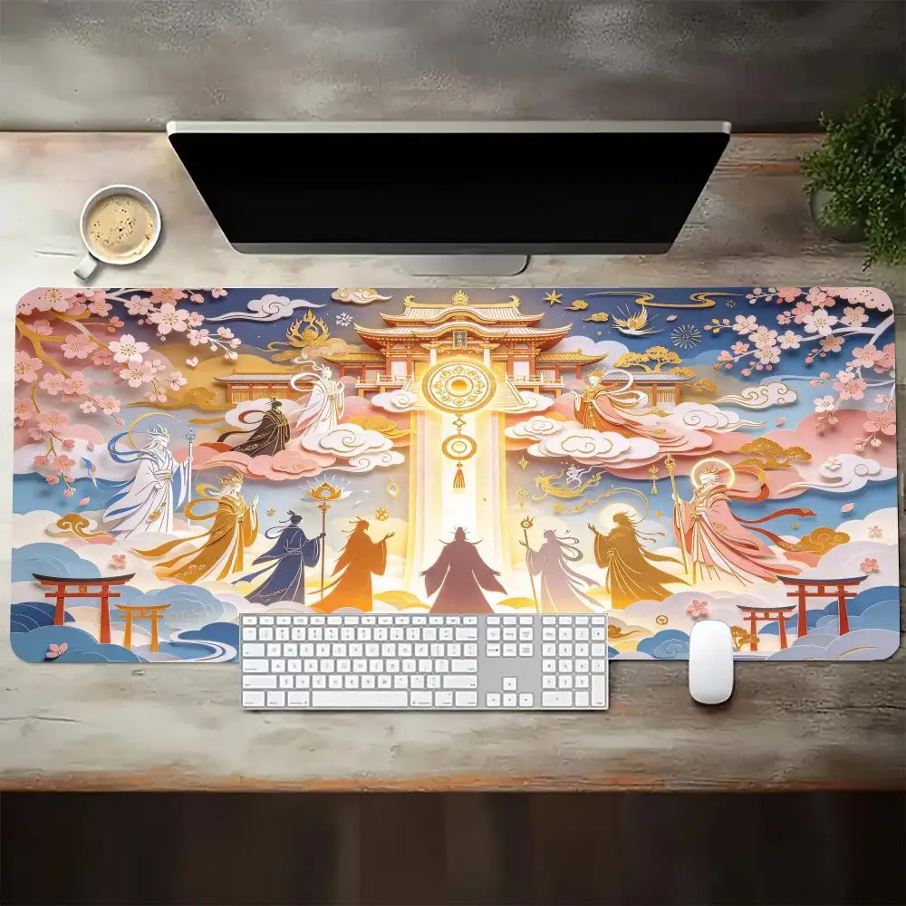 Tiger Bamboo Torii Japanese Paper Art Gaming Mouse Pad Non Slip Rubber Base Smooth Cloth Surface Large Size For Home Gaming Desk