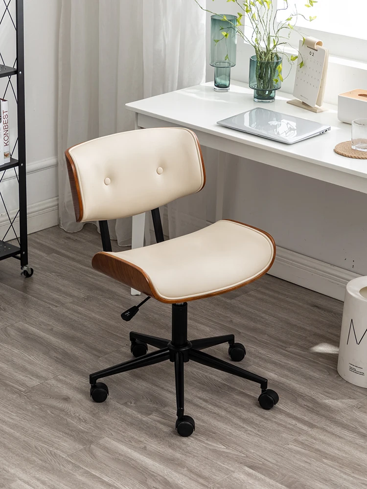 Light Luxury Office Computer Chair, Home Solid Wood Roller Skating Chair, Bedroom Study Long-term Sitting Lift Swivel Chair