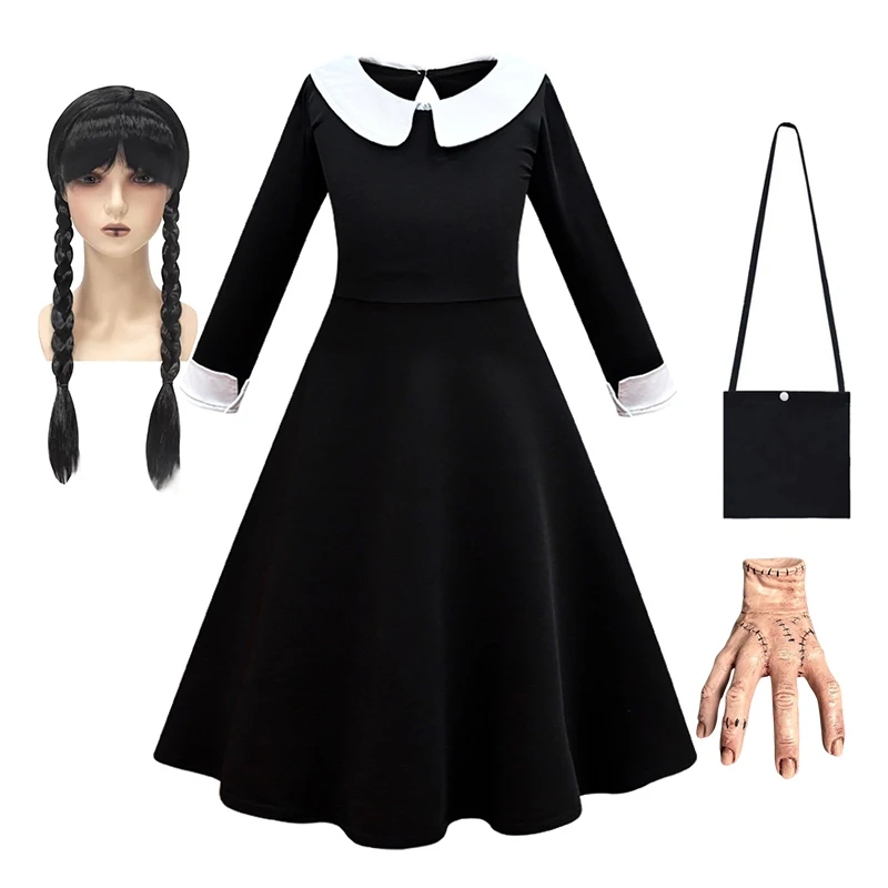 Movie Wednesday Costume for Girls 3-12 T Gothic Styles Wednesday Cosplay Costume for Kids Halloween Carnival Party Black Dresses