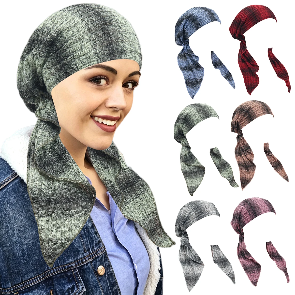 Fashion Hair Loss Head Cover Headwear Turban Headscarf Pre-Tied Bonnet Muslim Hijab Cancer Chemo Cap Soft Elastic Beanie Cap