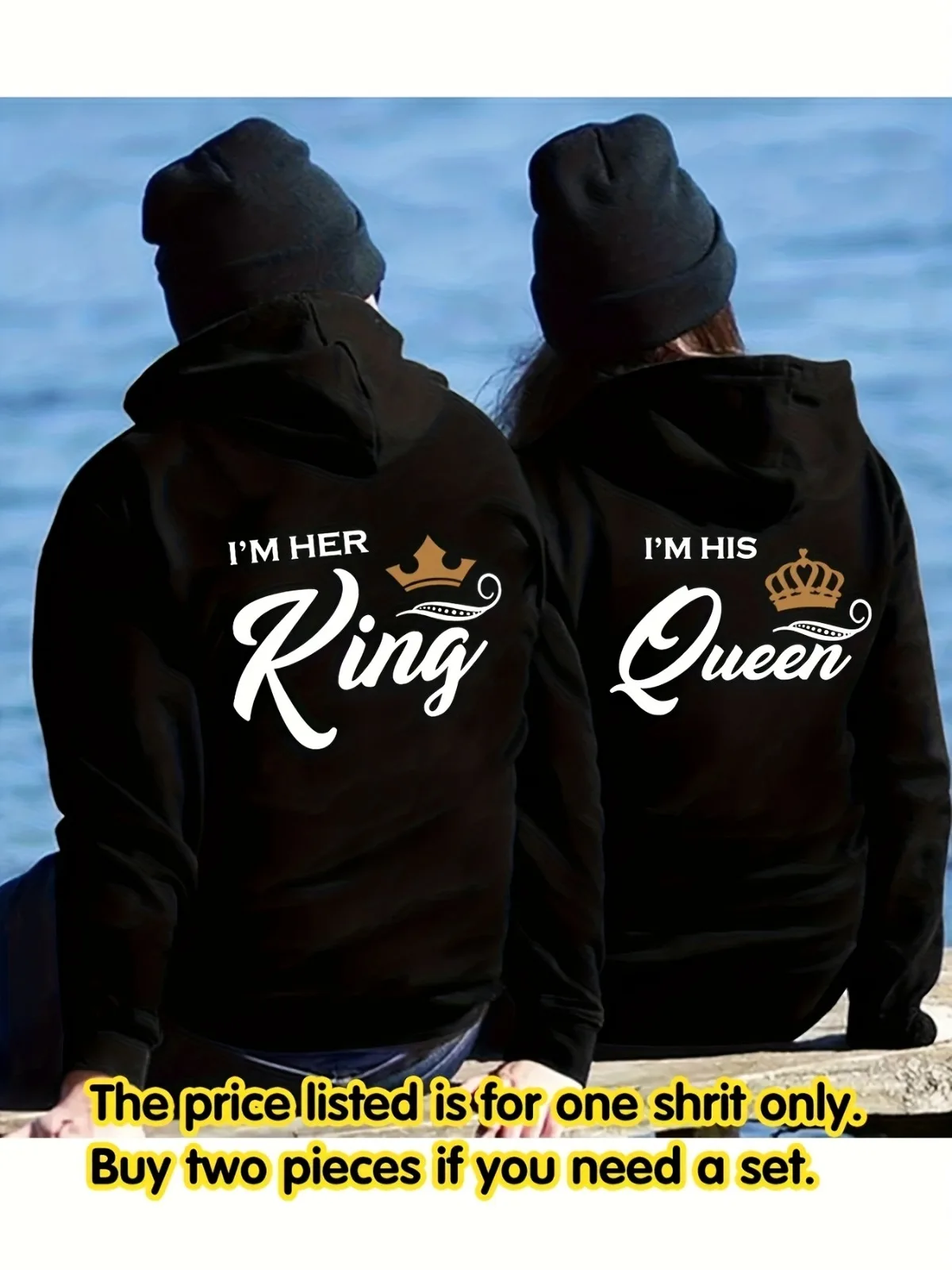 1 قطعة [نمط الزوجين] تصميم نمط الملك والملكة مطابقة زوجين بلوزات مريحة فضفاضة هدية عيد الحب هوديي القمم