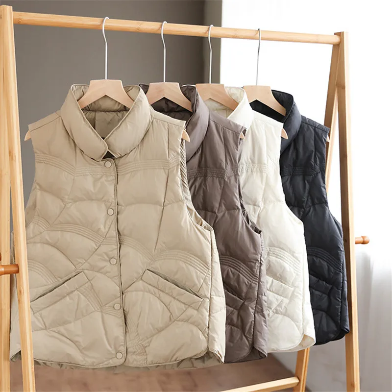 2025 Autumn Winter Down Waistcoat Women Ultra Light White Duck Down Vest Coat Female Loose Warm Tank Puffer Jacket Short Tops