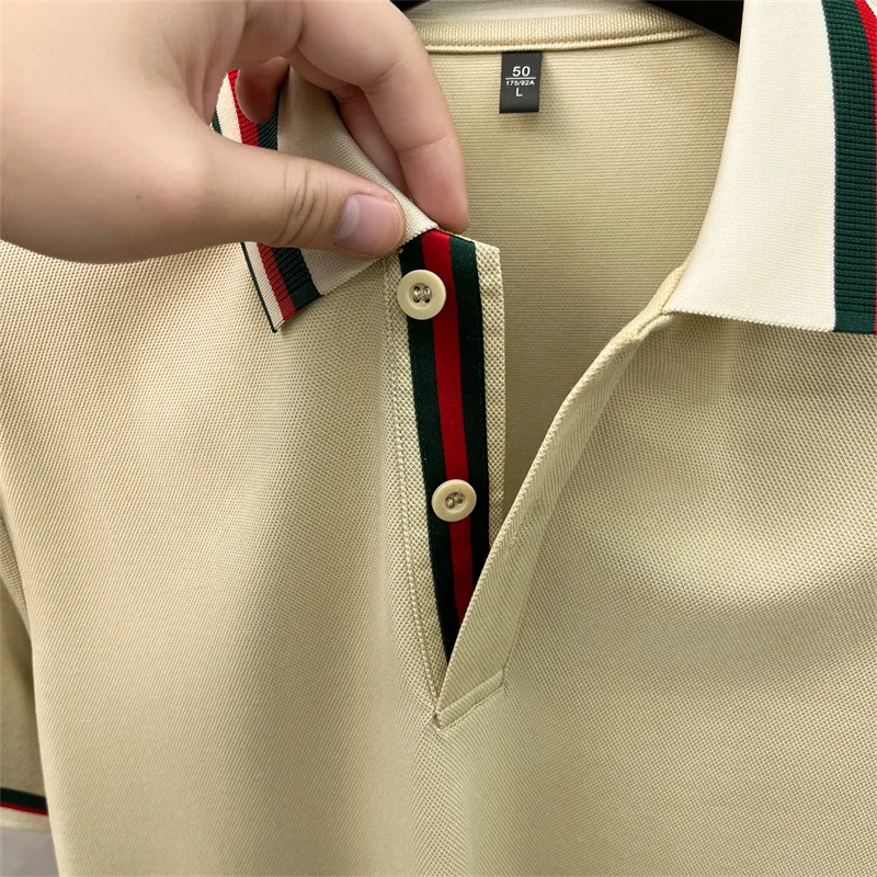 High-End Seide Baumwolle Kurzarm Herren POLO Shirt Sommer Mode Marke Boutique Bienen Stickerei Freizeit Business Flip-up T-Shirt – Detail 33